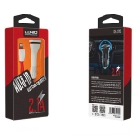 شارژر فندکی مارک  LDNIO  دارای دوپورت همراه با کابل لایتنینگ اپل مدل  DL- DC 219