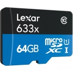 رم میکرو اس‌دی 64 گیگابایت Lexar High-Performance UHS-I U1 Class 10 633X به همراه USB 3.0 Reader