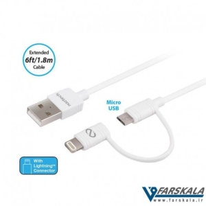 کابل دو پورت نزتک Naztech Hybrid 2 in 1 micro-lightning-data 6ft MFi cable