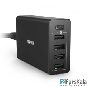 شارژر رومیزی 5 پورت Anker PowerPort 5 USB-C USB Wall Charger