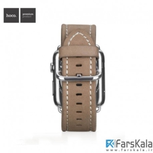 بند چرمی اپل واچ هوکو  42 میلی متری Luxury Genuine Leather Watchband Strap Stainless Steel Buckle