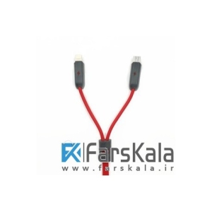 کابل تبديل USB به microUSB و لایتنینگ wk مدل 2in1