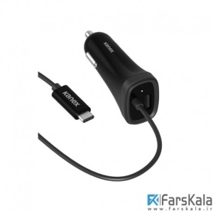 شارژر فندکی کنکس همراه کابل شارژ تایپ سی Kanex USB-C Car Charger 1.2m