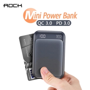 پاوربانک فست شارژ 10000 راک ROCK RMP0398 Mini Power Bank USB C PD QC3.0 10000mAh18 Watt Quick Charge Fast Charging