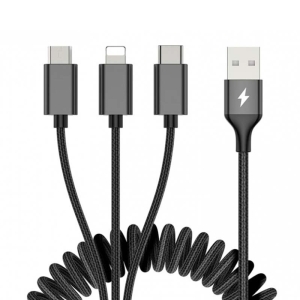 کابل ۳ کاره  2 متری راک Rock 3in1 Metal Stretchable lightning - Type-C - Micro USB