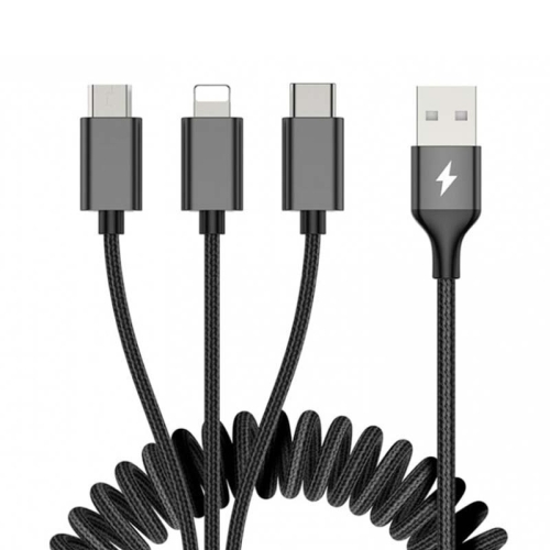 کابل ۳ کاره 2 متری راک Rock 3in1 Metal Stretchable lightning - Type-C - Micro USB