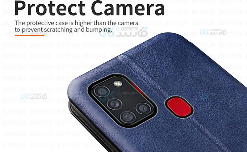 کیف محافظ چرمی سامسونگ Leather Standing Magnetic Cover For Samsung Galaxy A21s