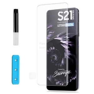 محافظ صفحه شیشه ای تمام صفحه و خمیده یو وی سامسونگ UV Full Glass Screen Protector Samsung Galaxy S21 Ultra
