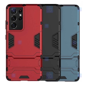 قاب محافظ استند دار سامسونگ Kick Stand Iron Man Armor Case Samsung Galaxy S21 Ultra