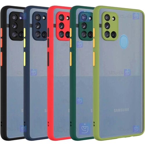 قاب محافظ پشت مات با محافظ لنز سامسونگ Transparent Hybrid Case With Lens Protector Samsung Galaxy A21s