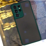 قاب محافظ مات با محافظ لنز سامسونگ Transparent Hybrid Case With Lens Protector Samsung Galaxy S21 Ultra