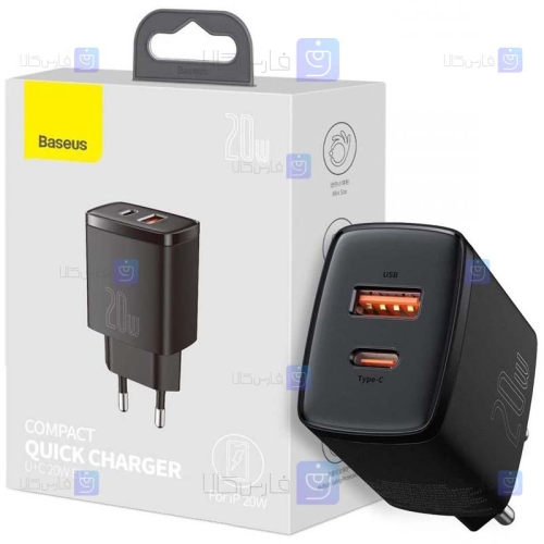 شارژر دیواری فست شارژ بیسوس Baseus Compact Quick Charger U+C PD QC CCCP20UE CCXJ-B01 EU توان 20 وات