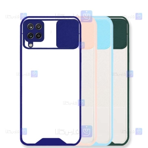 قاب محافظ لنز دار کشویی Samsung Galaxy A12 مدل پشت شفاف