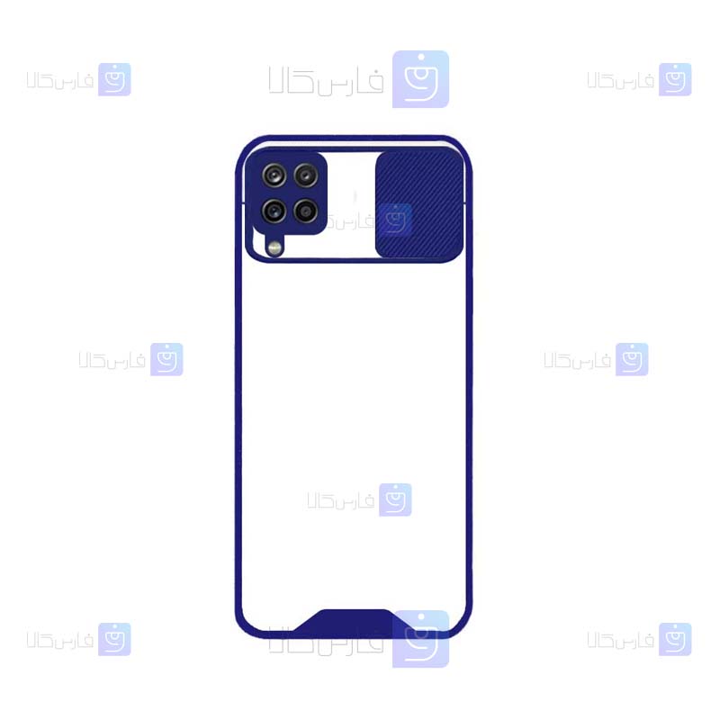 قاب محافظ لنز دار کشویی Samsung Galaxy A12 مدل پشت شفاف