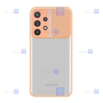 قاب محافظ لنز دار کشویی Samsung Galaxy M32 5G مدل پشت شفاف