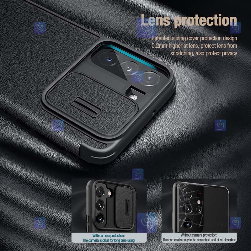 کیف چرمی پارچه ای نیلکین Samsung S22 مدل Qin Pro Plain Leather Cloth case