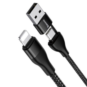 کابل شارژ و انتقال داده دوسر بیسوس مدل Baseus 2in1 Dual Output Cable USB+Type-C to iP 18W