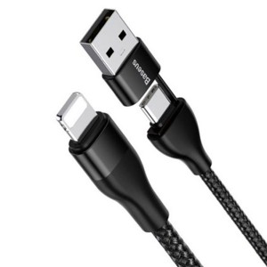 کابل شارژ و انتقال داده دوسر بیسوس Baseus 2in1 Dual Output Cable USB+Type-C to iP 18W
