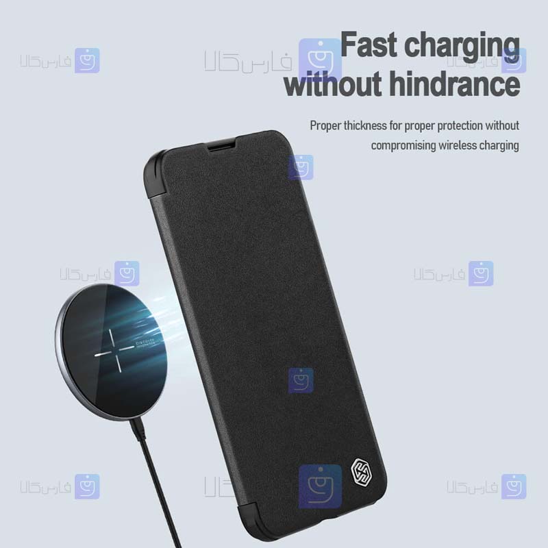 کیف چرمی پارچه ای نیلکین Apple iPhone 14 مدل Qin Pro Plain Leather Cloth case
