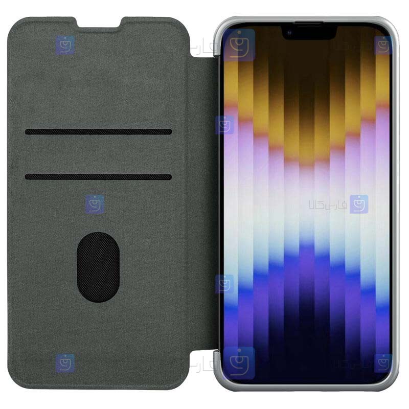 کیف چرمی پارچه ای نیلکین Apple iPhone 14 مدل Qin Pro Plain Leather Cloth case