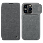 کیف چرمی پارچه ای نیلکین آیفون 15 پرو مکس مدل Qin Pro Plain Leather Cloth case