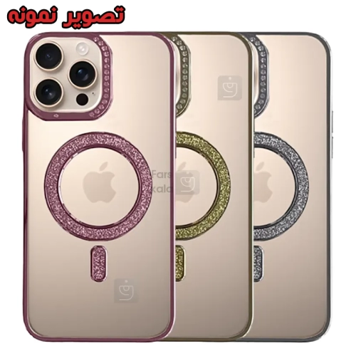 قاب شفاف اکلیلی دور رنگی مگ سیف آیفون 15 پرو مکس مدل Glitter border