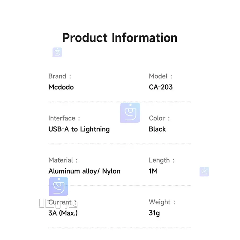 کابل شارژ لایتنینگ کارپلی مک‌دودو مدل CA-2030 | فارس کالا