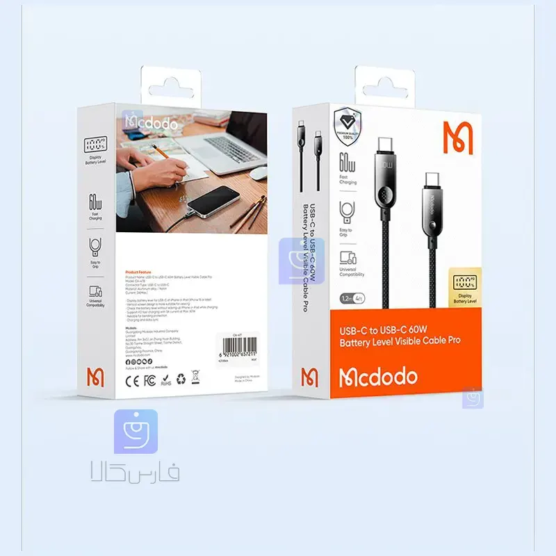 کابل شارژ سریع 60 وات تایپ‌سی مک‌دودو CA-4780 | فارس کالا