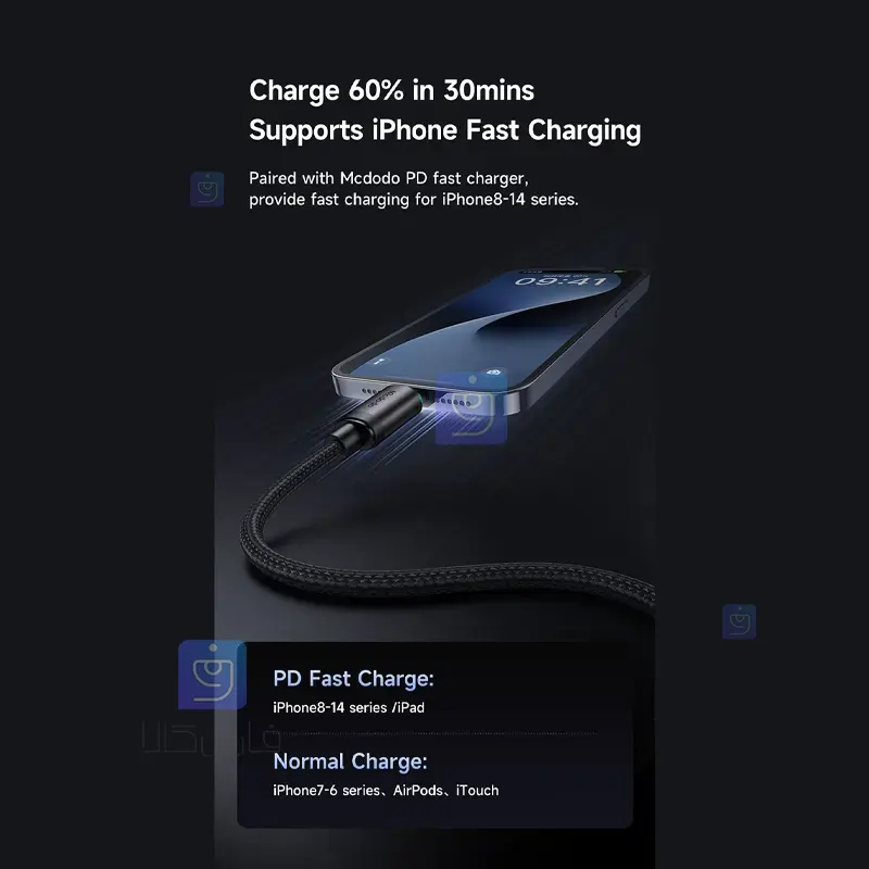 کابل شارژ تایپ سی به لایتنینگ کارپلی مدل MCDODO CA-4820 | فارس کالا