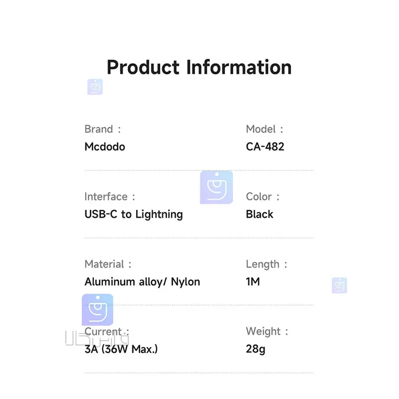 کابل شارژ تایپ سی به لایتنینگ کارپلی مدل MCDODO CA-4820 | فارس کالا