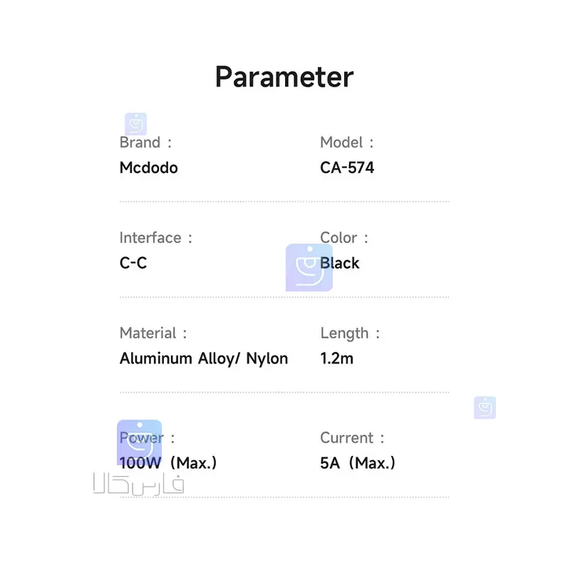 کابل شارژ سریع 100 وات تایپ‌سی مک‌دودو CA-5740 | فارس کالا