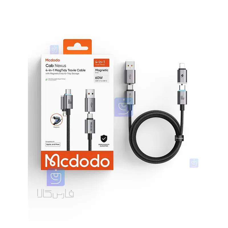 کابل شارژ چندسر 60وات مگنتی 4 کاره مک دودو مدل CA-6560 | فارس کالا