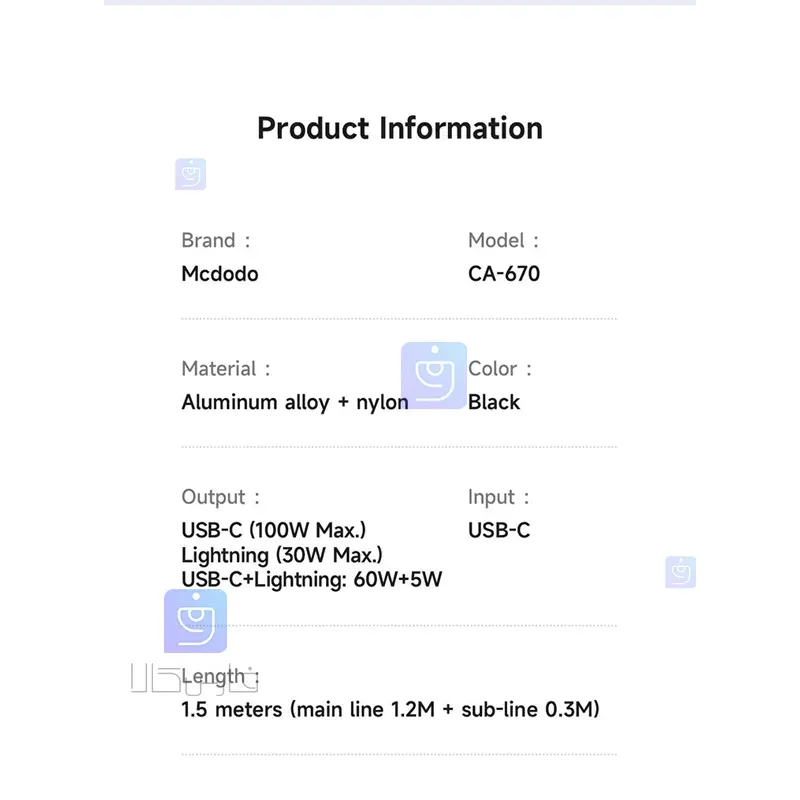 کابل شارژ سریع دو سر 100 وات مک‌دودو CA-6700 | فارس کالا