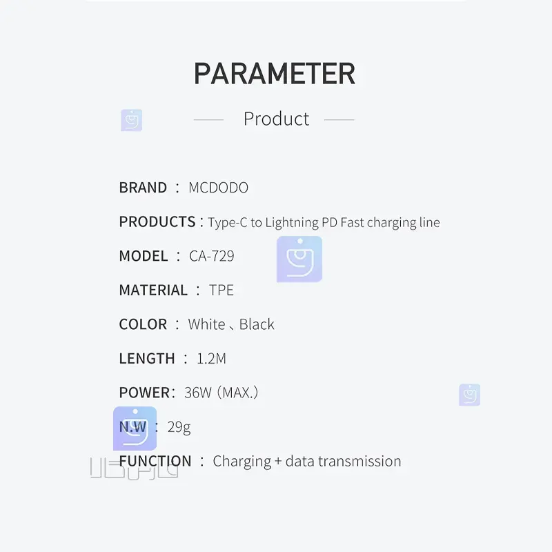 کابل شارژ سریع تایپ سی به لایتنینگ 36 واتی مدل MCDODO CA-7290 | فارس کالا