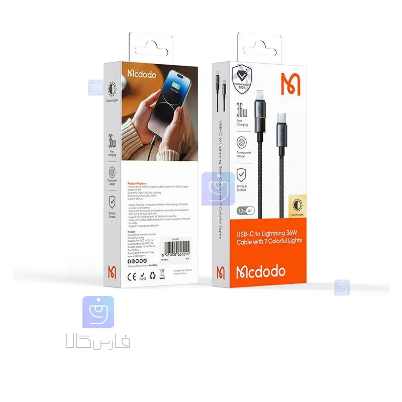 کابل شارژ سریع تایپ سی به لایتنینگ مدل مک‌دودو CA-8190 | فارس کالا