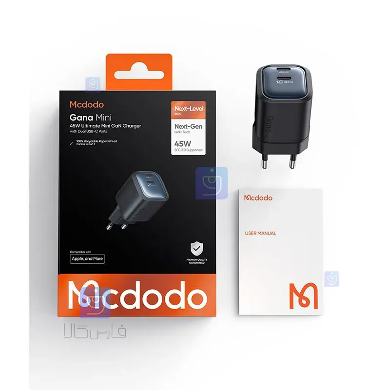 شارژر آداپتور دیواری مینی 45 واتی دو پورت مدل MCDODO CH-100 | فارس کالا