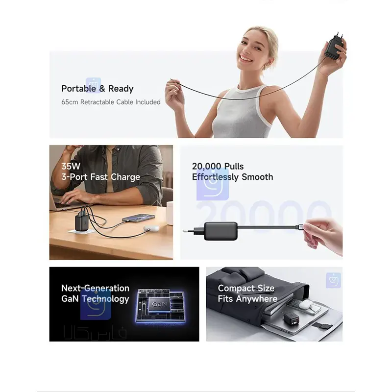 شارژر آداپتور دیواری 3پورت 35وات مک دودو مدل MCDODO CH-1280 GaN MCDODO CH 1280 GaN FreeGo 35w 2 خرید شارژر آداپتور دیواری 3پورت 35وات مدل MCDODO CH-1280 GaN | فارس کالا