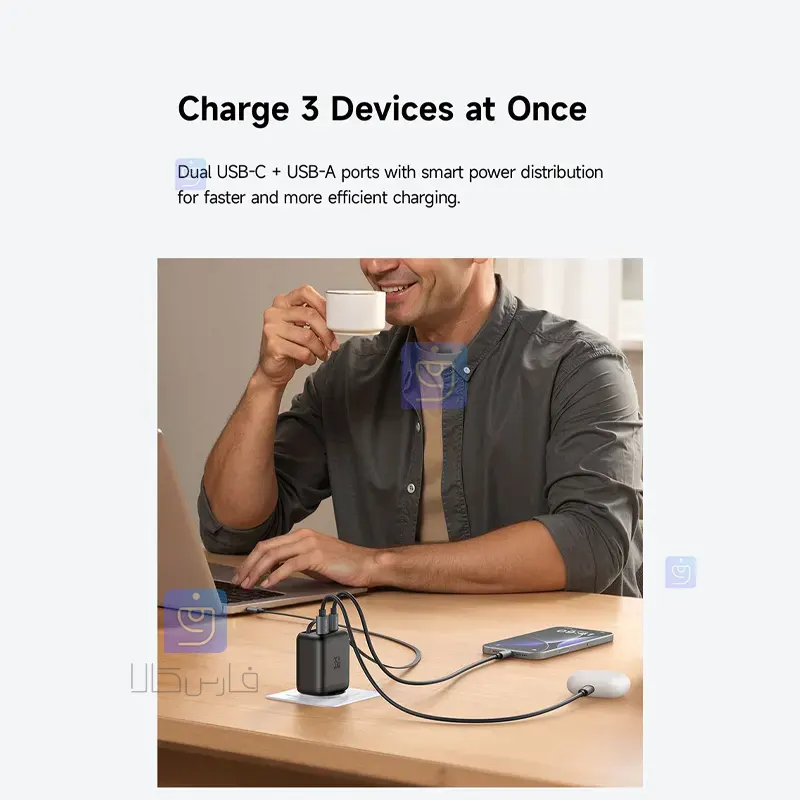 شارژر آداپتور دیواری 3پورت 35وات مک دودو مدل MCDODO CH-1280 GaN MCDODO CH 1280 GaN FreeGo 35w 8 خرید شارژر آداپتور دیواری 3پورت 35وات مدل MCDODO CH-1280 GaN | فارس کالا