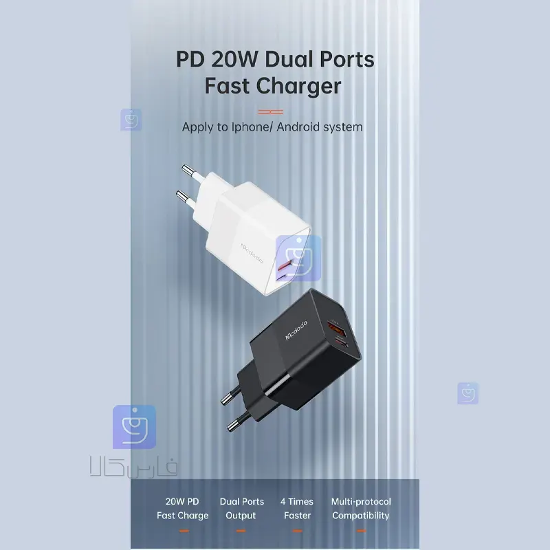 شارژر آداپتور دیواری 20 واتی مکدودو مدل MCDODO CH-1951 MCDODO CH 1951 Wall Adapter Charger 1 10 شارژر آداپتور دیواری دو پورت مکدودو مدل CH-1951 | فارس کالا