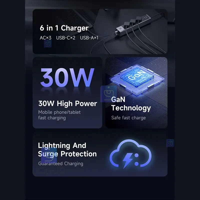 آداپتور شارژ +چندراهی محافظ برق مک‌دودو CH-0620 | فارس کالا