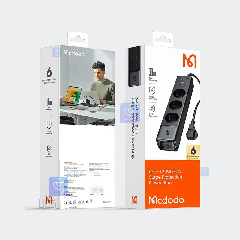 آداپتور شارژ +چندراهی محافظ برق مک‌دودو CH-0620 | فارس کالا