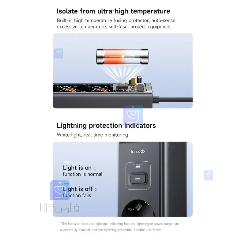 آداپتور شارژ +چندراهی محافظ برق مک‌دودو CH-0620 | فارس کالا