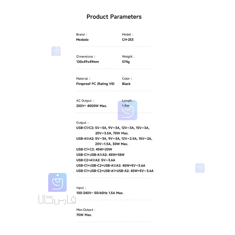 آداپتور شارژ و چند راهی محافظ برق MCDODO GaN CH-2530 | فارس کالا