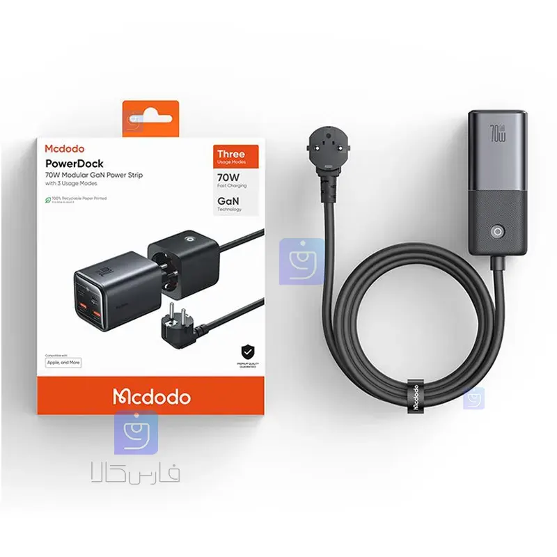 آداپتور شارژ MCDODO GaN CH-2530 MCDODO GaN CH 2530 2 8 آداپتور شارژ و چند راهی محافظ برق MCDODO GaN CH-2530 | فارس کالا
