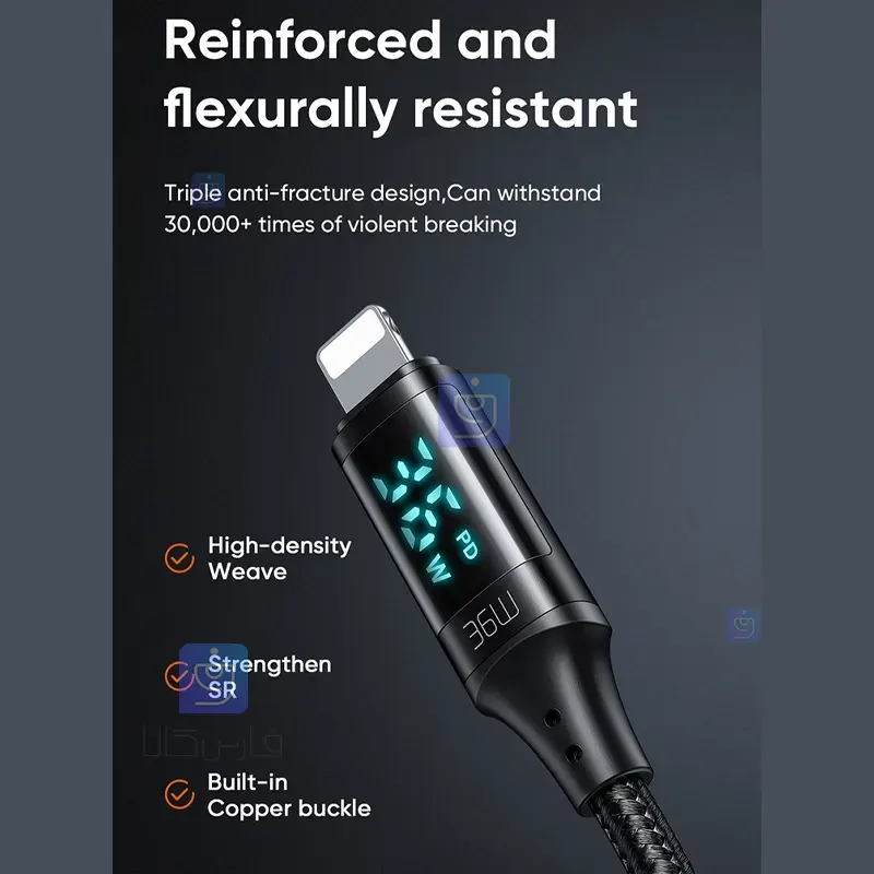 کابل شارژ و انتقال داده 36 وات تایپ سی به لایتنینگ مکدودو مدل MCDODO CA-1030 MCDODO CA 1030 Type C to Lightning Charging and Data Transfer Cable 1 2 کابل شارژ تایپ سی به لایتنینگ 36W مکدودو CA-1030 |فارس کالا