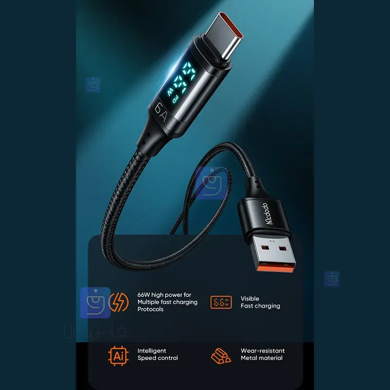 کابل شارژ سریع تایپ سی 66 واتی مکدودو مدل MCDODO CA-1080 MCDODO CA 1080 Type C Fast Charging Cable 1 4 کابل شارژ سریع تایپ سی 66W مکدودو مدل CA-1080 | فارس کالا
