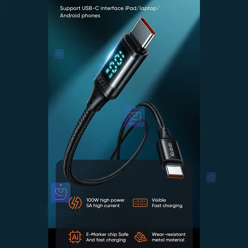 کابل شارژ و انتقال داده 100W تایپ سی به تایپ سی مکدودو مدل MCDODO CA-1100 MCDODO CA 1100 100W Charging and Data Transfer Cable 1 3 کابل شارژ تایپسی به تایپسی 100Wمک دودو CA-1100 | فارس کالا