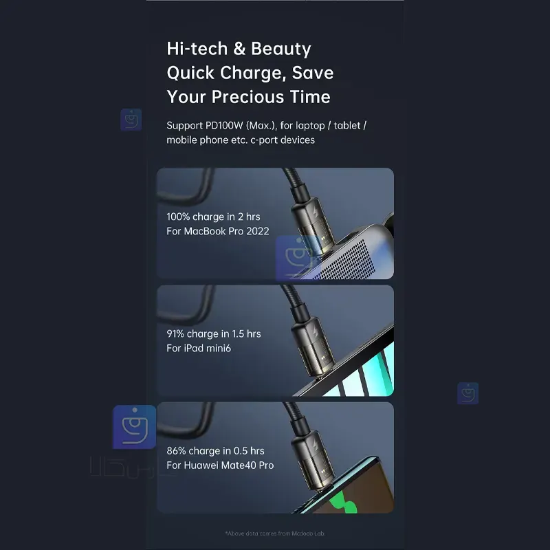کابل شارژ هوشمند تایپ سی 100 وات مک‌دودو CA‑2841 | فارس کالا