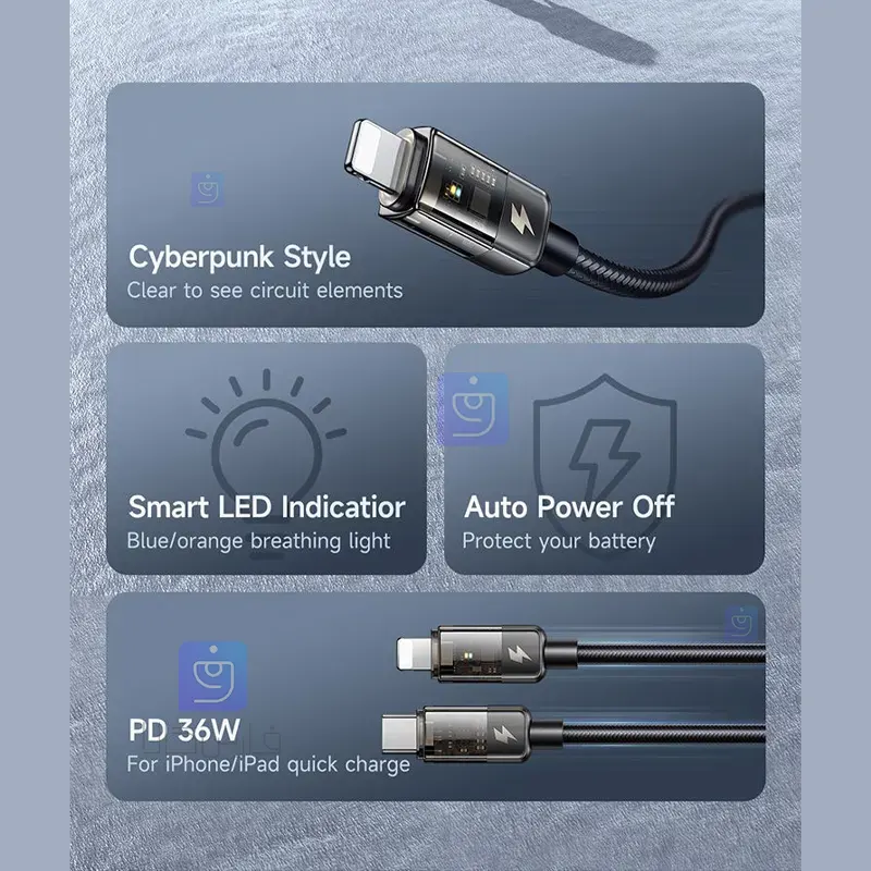 کابل شارژ هوشمند تایپ سی به لایتنینگ 36 واتی مدل MCDODO CA-3160 MCDODO CA 3160 Type C to Lightning Smart Charging Cable 14 کابل شارژ هوشمند تایپ سی 36 وات مدل CA-3160 | فارس کالا