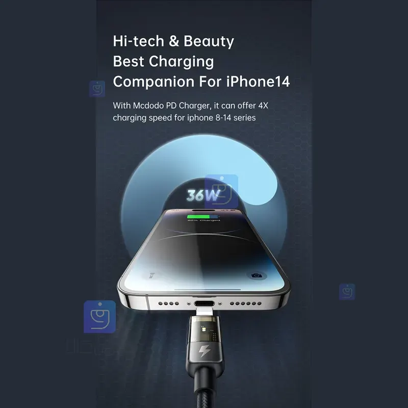 کابل شارژ هوشمند تایپ سی به لایتنینگ 36 واتی مکدودو مدل MCDODO CA-3161 MCDODO CA 3161 Type C to Lightning Smart Charging Cable 12 کابل شارژ Type-C به لایتنینگ 36W مکدودو CA-3161 | فارس کالا